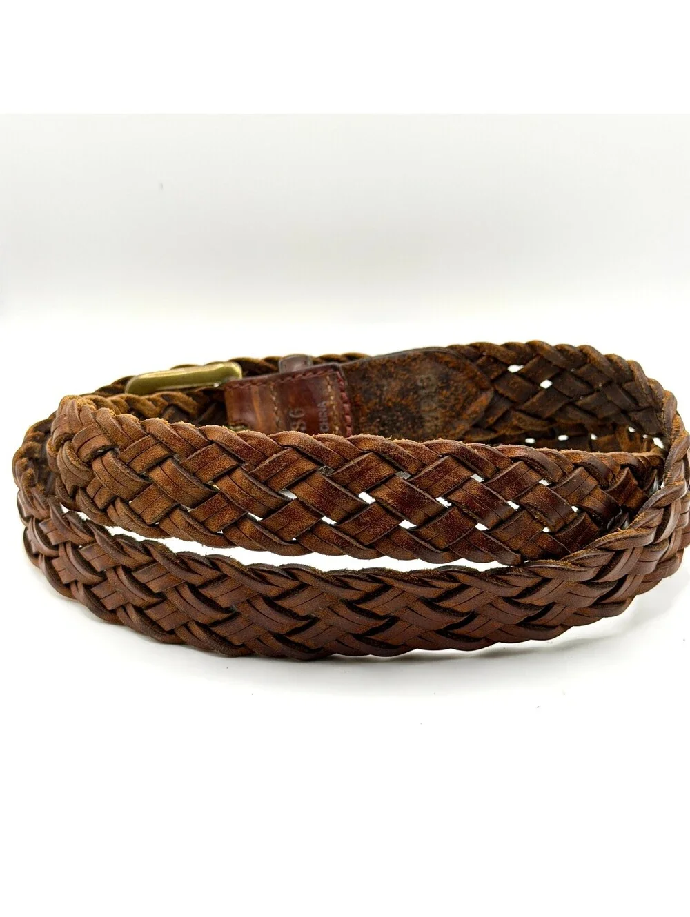 Vintage 90s Dark Brown Genuine Leather Woven Braided Belt